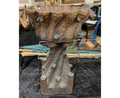LARGE 19THC ANTIQUE RUSTIC GARDEN PLANTER ON STAND - POSSIBLY SCOTTISH ORIGIN IN TERRACOTTA &amp; IN ARTS &amp; CRFATS STYLE 