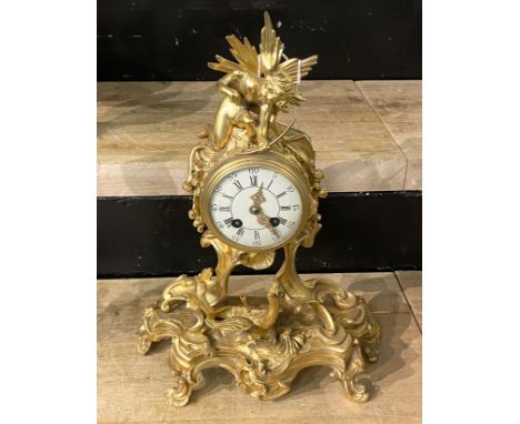 GILT CUPID MANTLE CLOCK 32CMS (H) APPROX