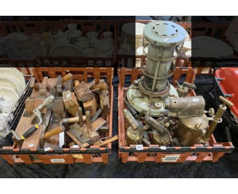 QTY OF ANTIQUE PLANERS/BLOW TORCHES &amp; LAMP