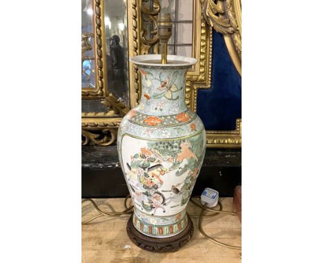 CHINESE PORCELAIN FAMILLE VERTE LAMP 53CMS (H) APPROX 