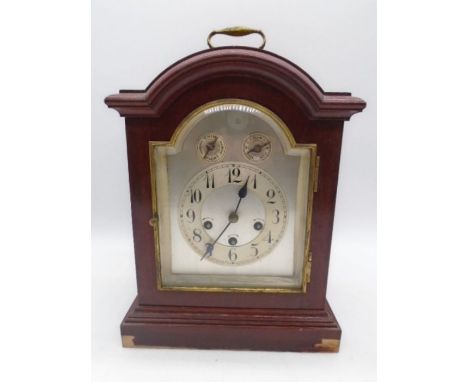 Edwardian bracket clock with Junghans chiming movement in oak case