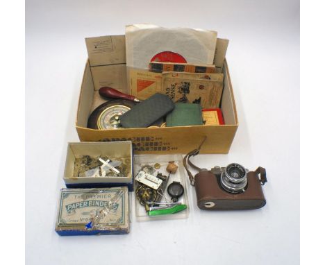 A mixed lot, including a Halina 35X camera, spectacles, barometer etc.