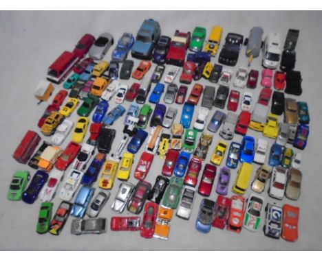 A collection of play worn toy cars and vehicles including Mattel, Matchbox, Maisto, Corgi etc