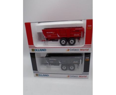 Two boxed die-cast Rolland Collect-World Rollspeed R-Series 6835 two axel farming trailers (all 1:32 scale)