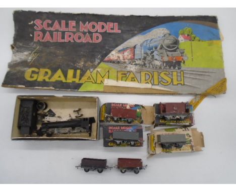 A vintage Graham Farish OO gauge scale model railroad part train set including a locomotive, tender, wagons etc - all A/F