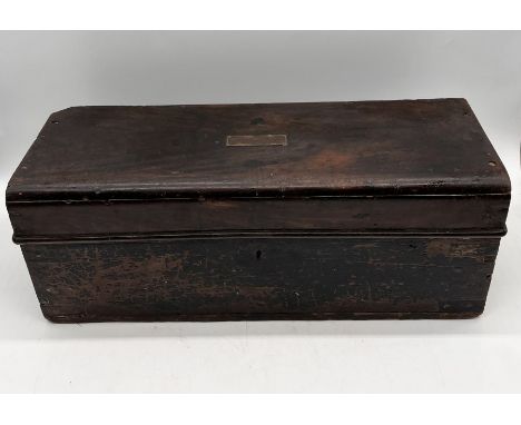 An antique metal bound small trunk, labelled with The Acetylene Illuminating Co Ltd (South Lambeth, London)
