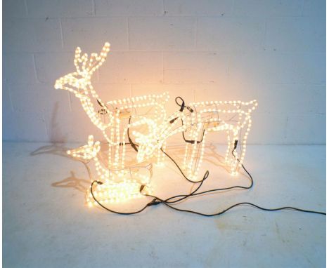 A set of 3D animated rope light reindeer outdoor Christmas decorations.