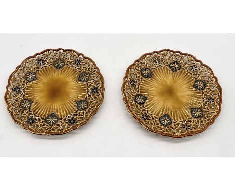A pair of Zsolnay plates with pierced decoration and impressed marks to base - 22cm diameter 