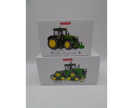 Two boxed Wiking John Deere die-cast tractors including a Crawler-type 9620RX and 7310R (Both 1:32 scale) 