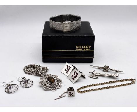 A small collection of silver and SCM jewellery, boxed silver Rotary watch etc.