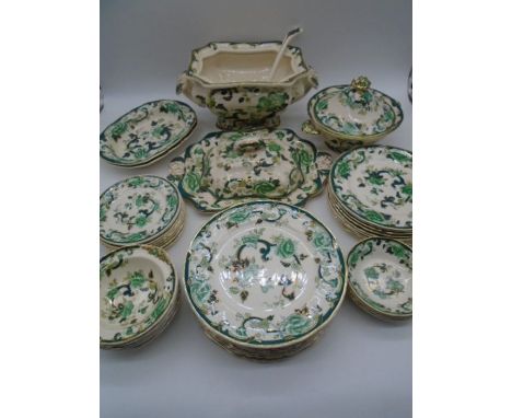 A Mason "Chartreuse" dinner service including a selection of plates and bowls, covered dish, open dishes, Soup tureen &amp; l