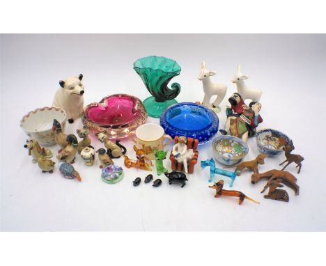 A collection of miniature glass and ceramics including Royal Worcester, glass animals etc.
