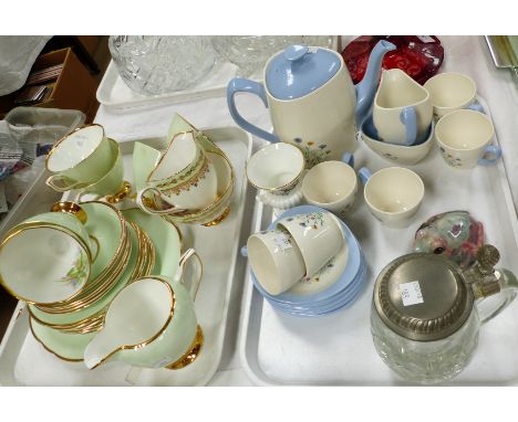 A 1950's Spode Wayside part coffee set, 15 pieces; a "Clare" bone china part tea set, 22 pieces; a glass stein; etc.