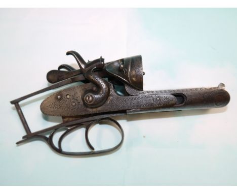 A 19th century shotgun mechanism, engraved steel, signed R Jones