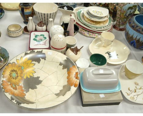 A selection of 1950's/60' vintage pottery including a "Kleen Kitchen" sugar dredger; Carlton cruet; plates by "Homemaker"; "B