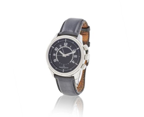 Jaeger-LeCoultre. A stainless steel automatic calendar wristwatch with alarmJaeger-LeCoultre. Montre bracelet en acier avec d