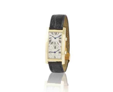 Cartier. A fine 18K gold manual wind wristwatch with dual time zoneCartier. Belle montre bracelet en or jaune 18K (750) mouve