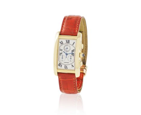 Cartier. A fine 18K gold quartz calendar chronograph wristwatchCartier. Beau chronographe bracelet en or jaune 18K (750) avec