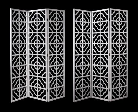 JULIAN CHICHESTER, A PAIR OF CREAM PAINTED ROOM SCREENS MODERNOf trellis-formEach panel 280cm high, 75cm wide