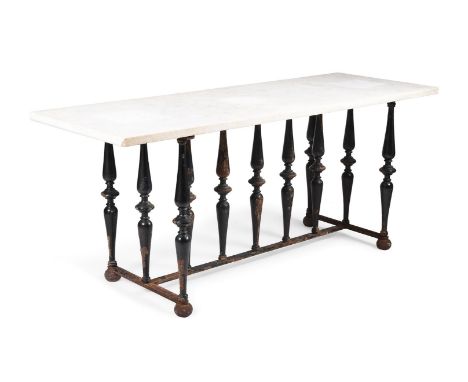 A CAST IRON AND WHITE MARBLE TOPPED CONSOLE TABLE19TH CENTURY The base of double baluster form78cm high, 185.5cm wide, 66cm d