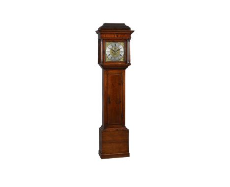 AN OAK LONGCASE CLOCK BY BENJAMIN OWENWith 12inch square Roman Numeral dial194cm high overall