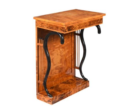 A BIEDERMEIER SATIN BIRCH AND PARCEL EBONISED CONSOLE TABLELATE 19TH CENTURY82cm high, 58cm wide, 39cm deep