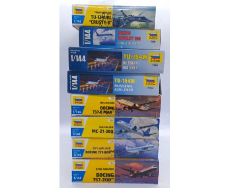 Zvedza a boxed 1:144 scale aircraft model kit group. Condition appear generally Good Plus to Excellent (with some boxes still