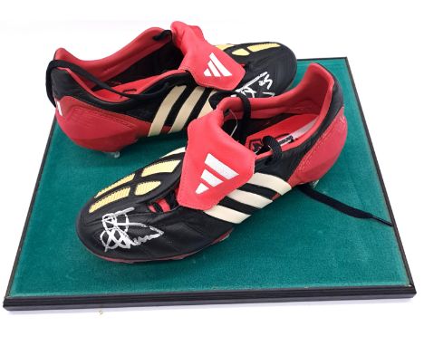 Aaron Lennon (Tottenham Hotspur &amp; England), a signed pair of Football Boots signed to both boots with Perspex Display Cas