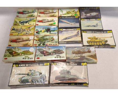 Heller &amp; Kovozavody Prostejov, a boxed 1:72 &amp; 1:100 Scale Group of Military Vehicle Model Kits. Although unchecked fo
