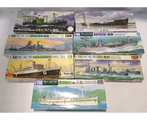 Fugimi, Hasegawa &amp; Similar, a boxed Group of 1:700 Scale Waterline Model Kits. Although unchecked for completeness condit