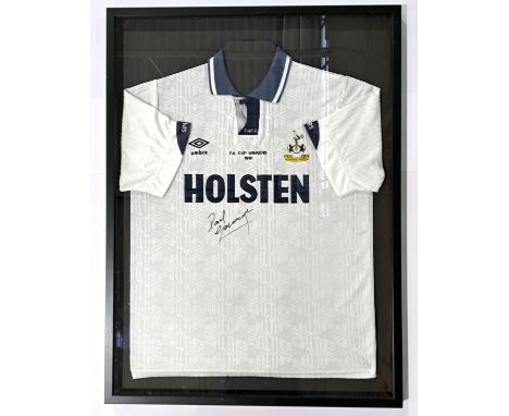 Tottenham Hotspur "Spurs", a framed Signed Replica FA Cup Winners 1991 White Shirt signed to the front by "Paul Gascoigne". N
