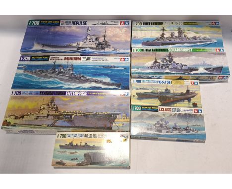Tamiya, a boxed Group of 1:700 Scale Waterline Model Kits. Although unchecked for completeness condition appears Good to Good