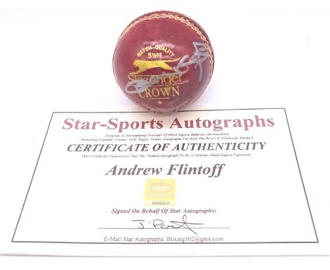Cricket Memorabilia, Andrew Flintoff Player Signed Cricket Ball signed by Andrew Flintoff and comes with Certificate Of Authe