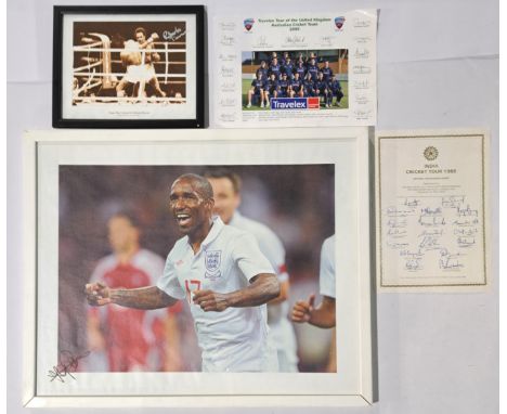 Sports Signature/Autograph group comprising of a Football related wooden/Glass Framed Canvas Photograph signed "Jermain Defoe