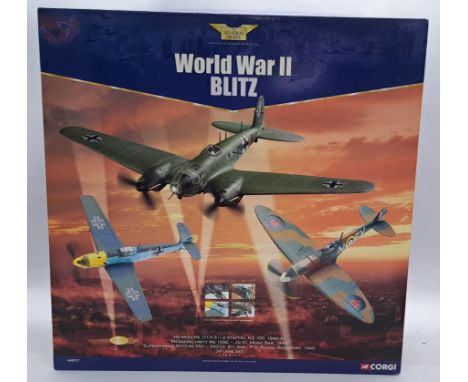 Corgi Aviation Archive a boxed 1:72 scale 'World War II Blitz' series AA99127 - Heinkel HE111 H-3 - Messerschmitt ME109E - Su
