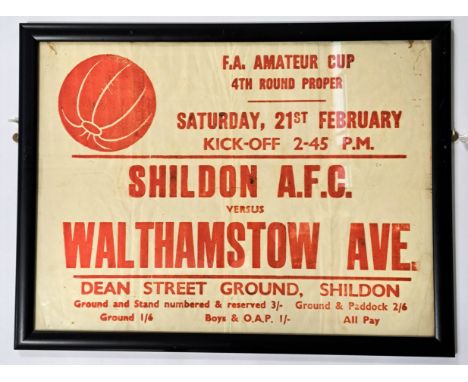 Amateur Football, FA Amateur Cup, Shildon A.F.C V Walthamstow Avenue F.A Amateur Cup 4th Round Proper. Rare Framed Matchday P