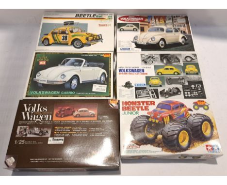 Tamiya, Imai &amp; Similar, a boxed Group of Mixed Scale VW Beetle Model Kits. Although unchecked for completeness condition 