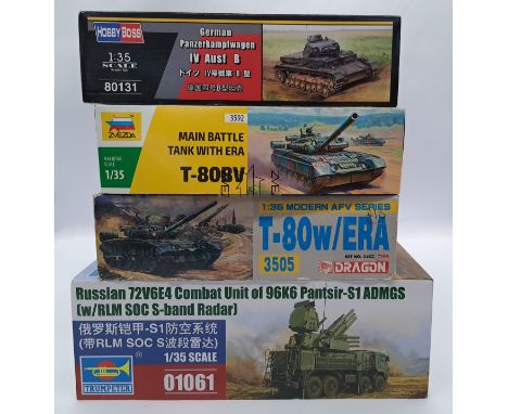 Dragon, Trumpeter, Hobby Boss, Zvezda a boxed 1:35 scale military vehicle &amp; tank model kit group. Conditions appear Good 