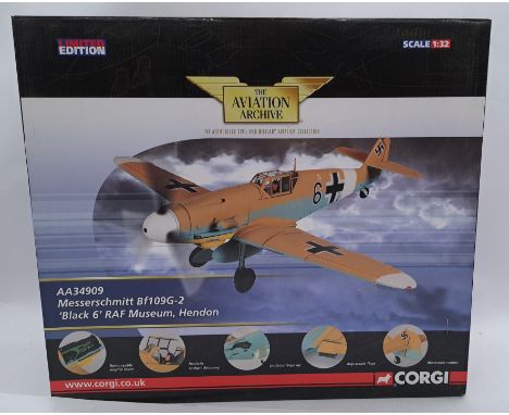Corgi Aviation Archive, a boxed 1:32 scale AA34909 Messerschmitt BF109 G-2 "Black 6 RAF Museum, Hendon". Although not checked