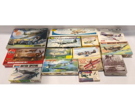 Airfix, Heller &amp; Similar, a boxed Mixed Scale Group of Military Aviation Model Kits. Although unchecked for completeness 