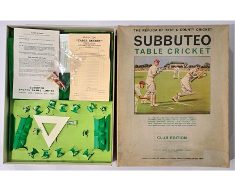 Subbuteo Table Cricket, a boxed "Club Edition" Set. Although not checked for completeness, condition appears generally Good i