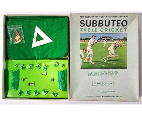 Subbuteo Table Cricket, a boxed "Club Edition" Set. Although not checked for completeness, condition appears generally Good i