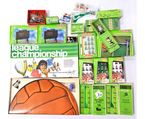 Subbuteo and similar, a boxed and unboxed group along with loose accessories to include George Best Boxed "League Championshi