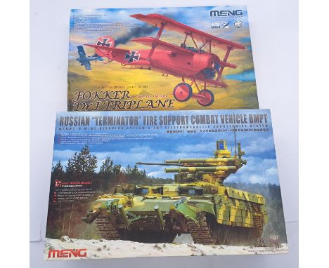 Meng a boxed 1:32/1:35 scale military vehicle model kit pair. Conditions appears Excellent to Near Mint (one set appears stil