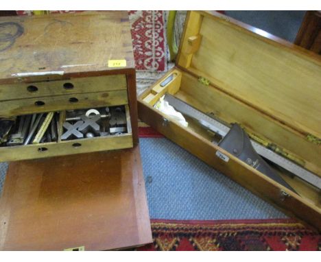 A vintage chest containing engineering tools and a vintage height gauge in box 