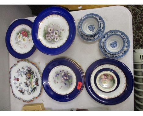 Ceramics to include a Royal Worcester part dessert service decorated with flowers, a pair of cups and saucers and a dishLocat