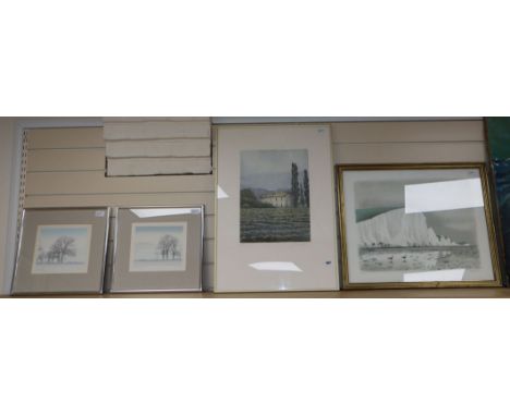 David Gentleman (b. 1930), lithograph, 'Seven Sisters, Sussex', signed and numbered 90/350 and three other prints, including 