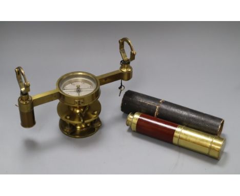 A William Cary brass theodolite stand and a Thomas Harris &amp; Co. , London brass and mahogany three draw telescope with len