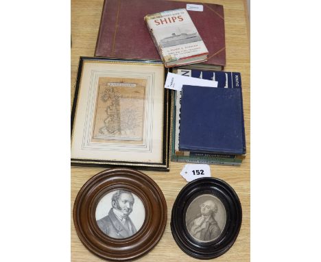 An album of ship-related postcards, five books on ship recognition, etc and four other items, including two small maps by Joh