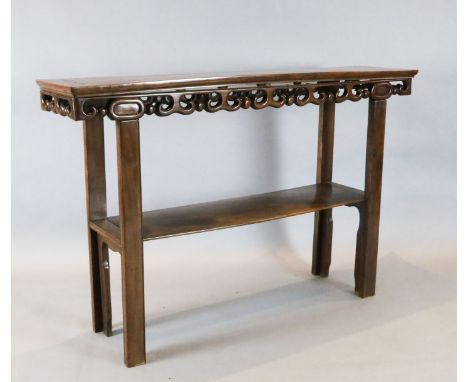 A Chinese hongmu altar table, with scroll frieze and understage, W. 5ft. D.1ft. 3in. H.3ft 3.5in.